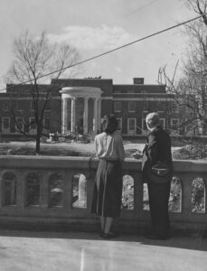 A view from the Walker Avenue Bridge of the construction of Jackson Library, 1949